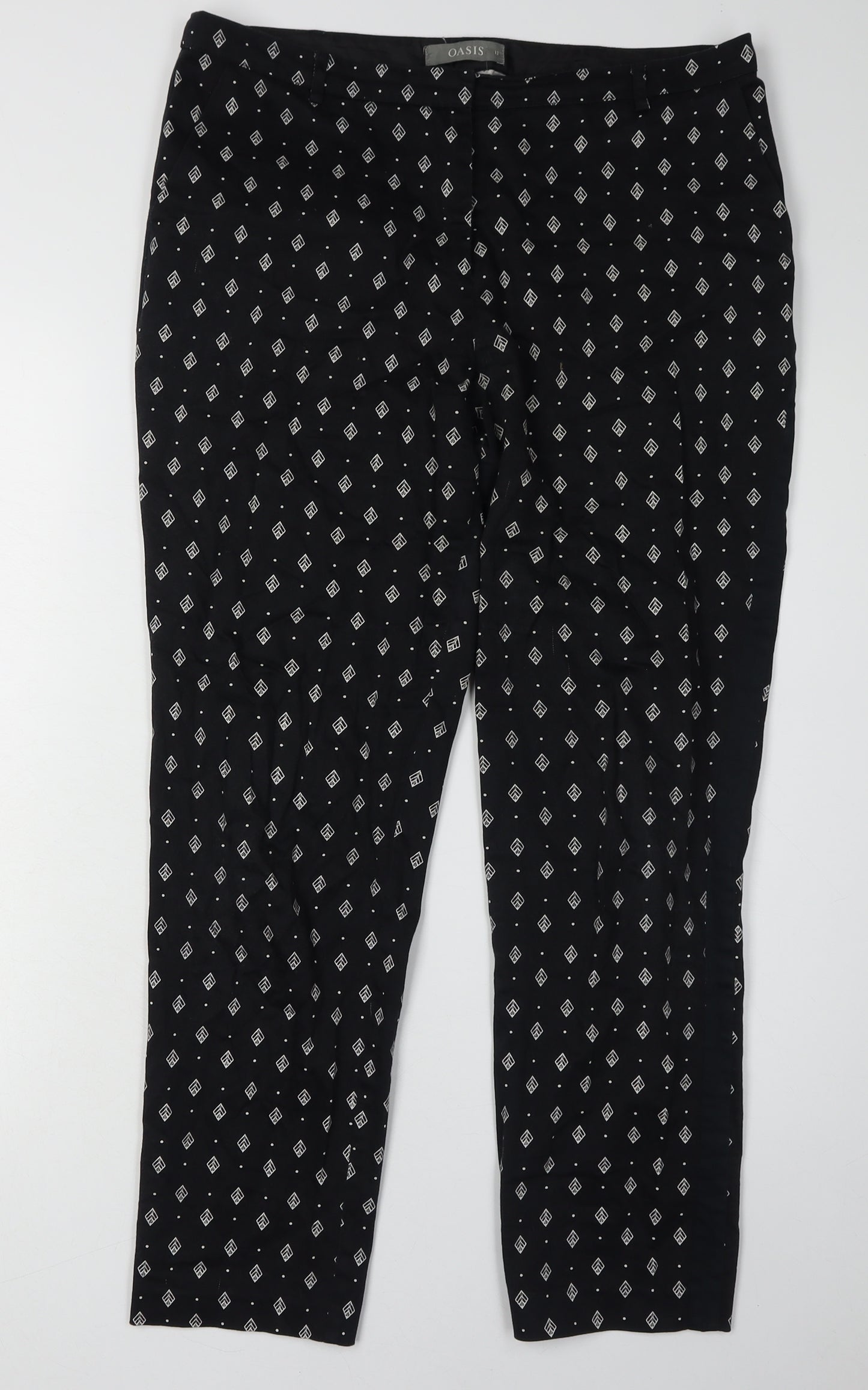 Oasis Women's Black Geometric Slim Trousers Size 12