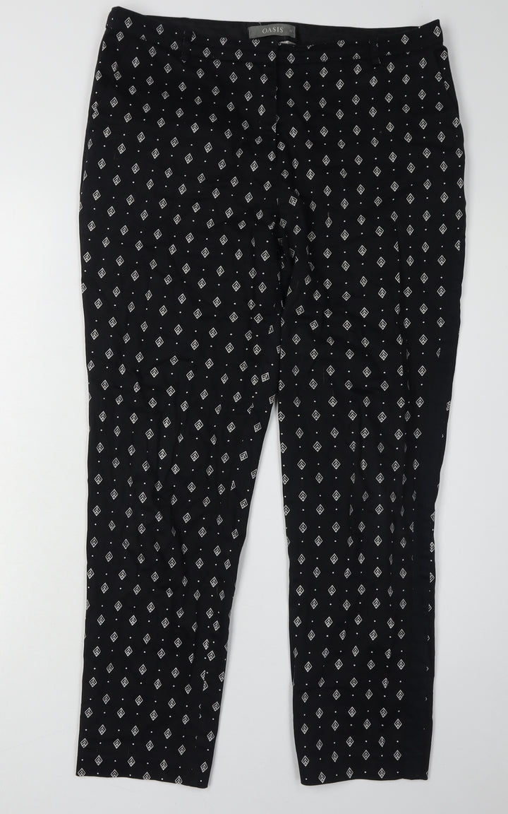 Oasis Women's Black Geometric Slim Trousers Size 12