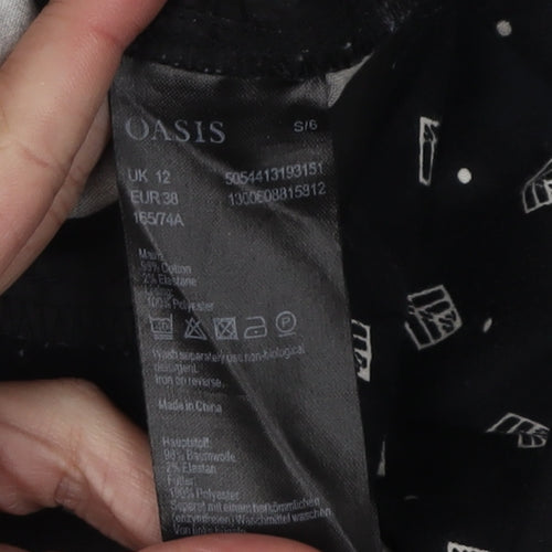 Oasis Women's Black Geometric Slim Trousers Size 12