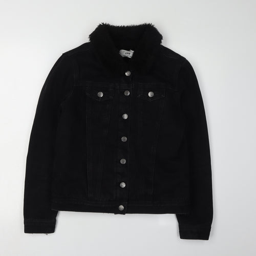 New Look Girls Black Denim Jacket, Age 14-15, Fur Collar