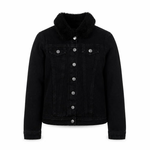 New Look Girls Black Denim Jacket, Age 14-15, Fur Collar