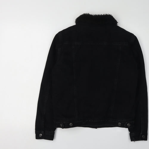 New Look Girls Black Denim Jacket, Age 14-15, Fur Collar