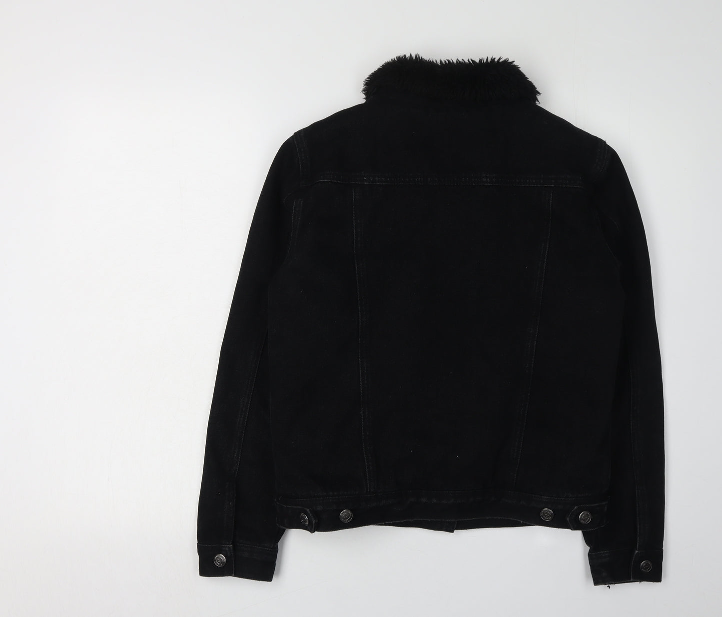 New Look Girls Black Denim Jacket, Age 14-15, Fur Collar