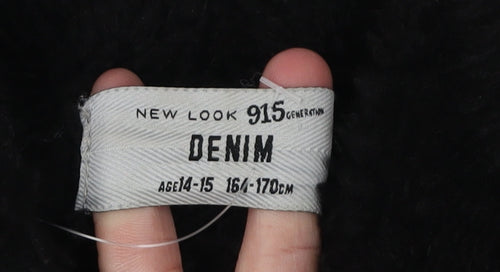 New Look Girls Black Denim Jacket, Age 14-15, Fur Collar