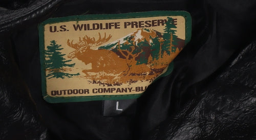 U.S. Wildlife Preserve Men's Black Leather Jacket L