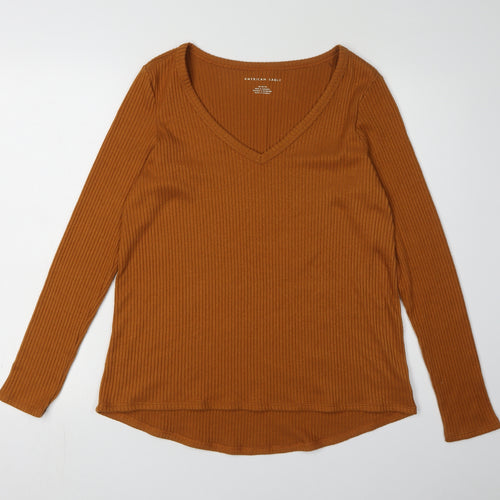 American Eagle Women's Brown V-Neck Knit T-Shirt - M