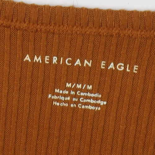 American Eagle Women's Brown V-Neck Knit T-Shirt - M