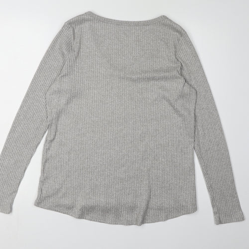 American Eagle Women's Grey V-Neck Long Sleeve T-Shirt