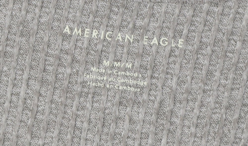 American Eagle Women's Grey V-Neck Long Sleeve T-Shirt