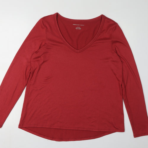 American Eagle Women's Red V-Neck T-Shirt M