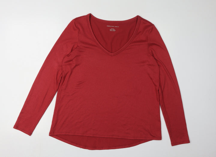 American Eagle Women's Red V-Neck T-Shirt M