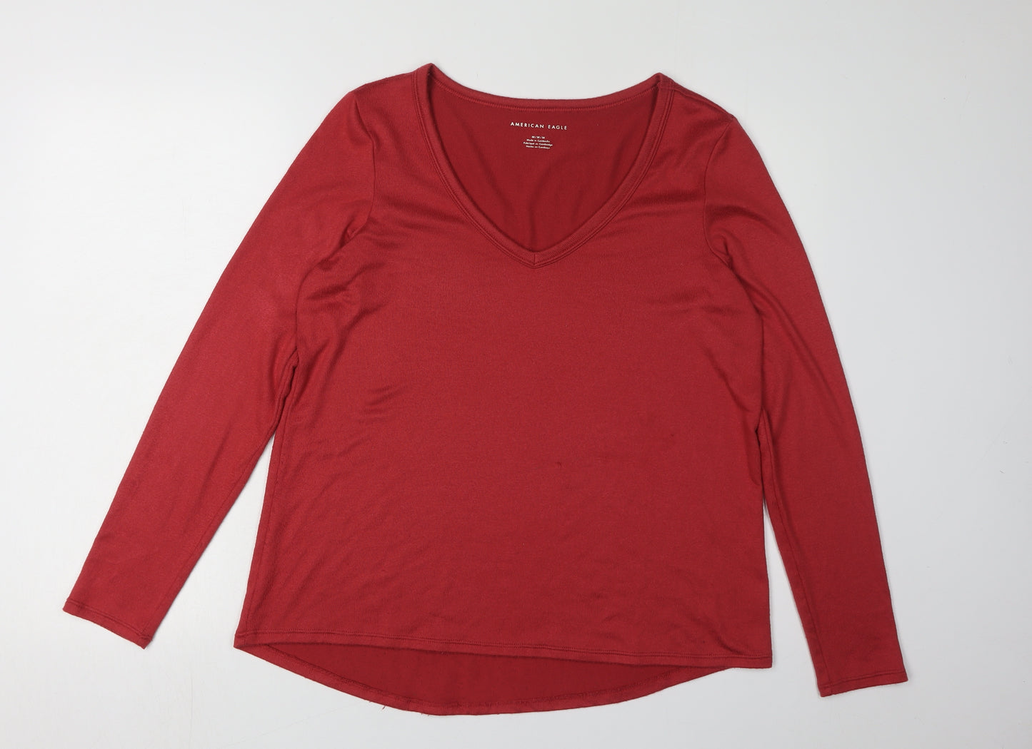 American Eagle Women's Red V-Neck T-Shirt M