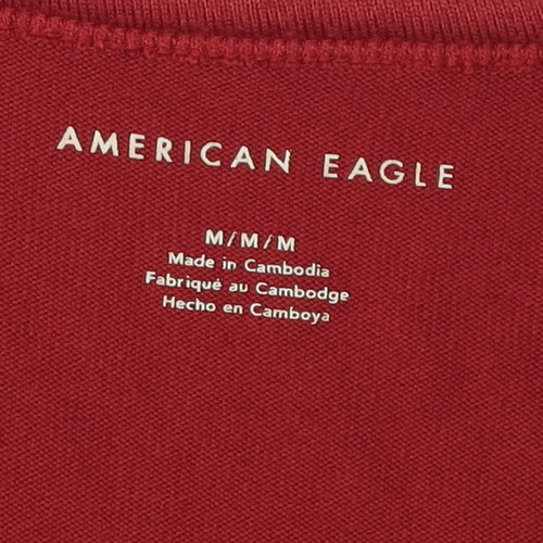 American Eagle Women's Red V-Neck T-Shirt M