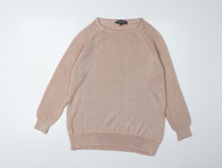 Sosandar Women's Beige Knit Crew Neck Jumper Medium