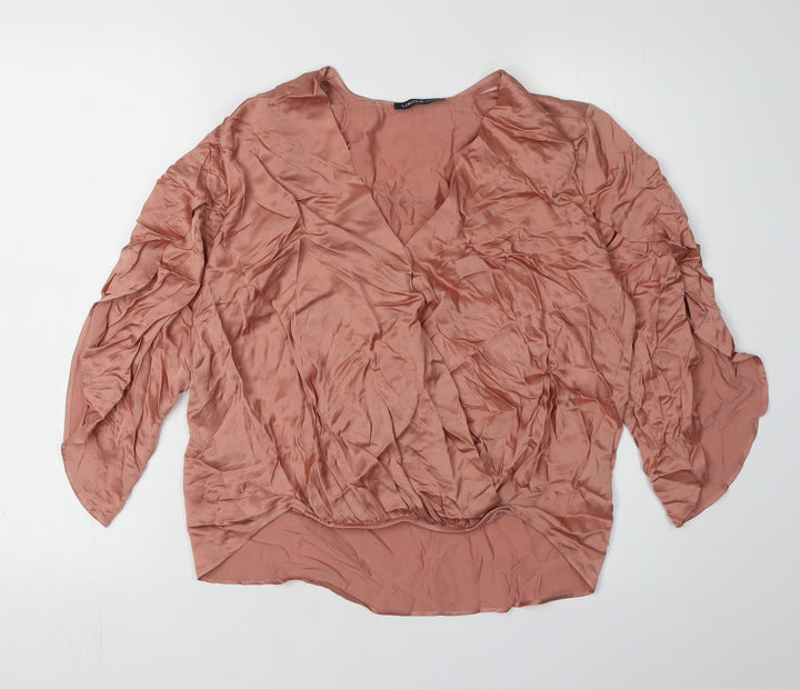 Marks and Spencer Women's Pink V-Neck Blouse, Size 8