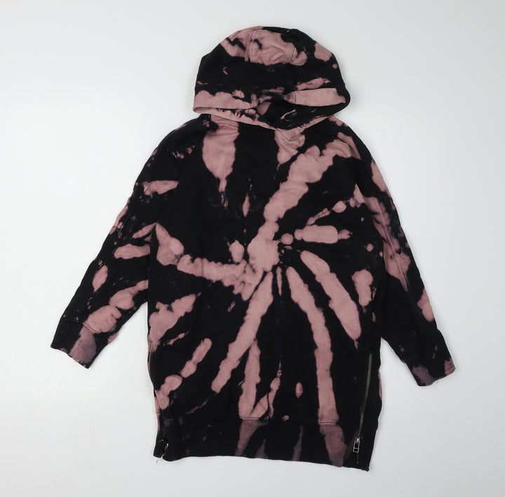Next Girls Black Tie Dye Hooded Dress - 10 Years, Long Sleeve