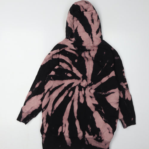 Next Girls Black Tie Dye Hooded Dress - 10 Years, Long Sleeve