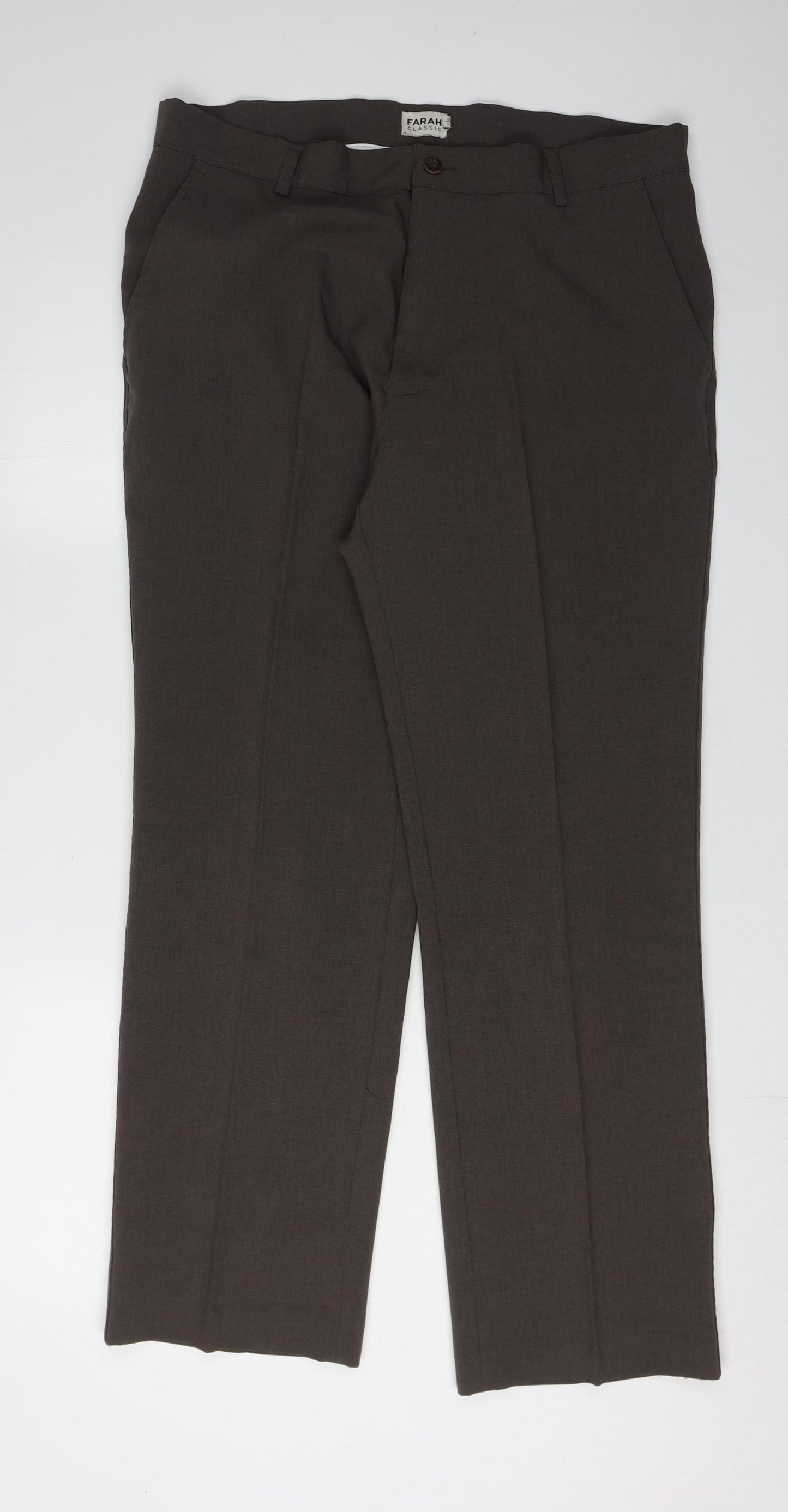 Farah Men's Classic Brown Trousers, Size 36, Straight Leg