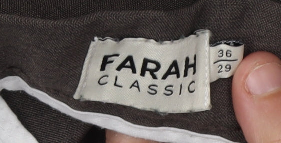 Farah Men's Classic Brown Trousers, Size 36, Straight Leg