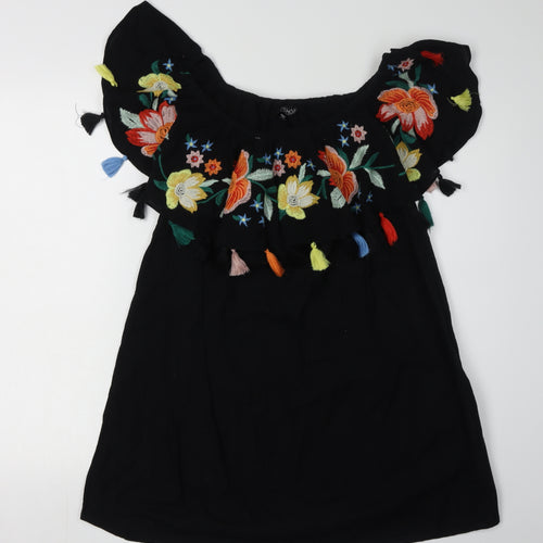 Topshop Women's Black Floral Shift Dress Size 12