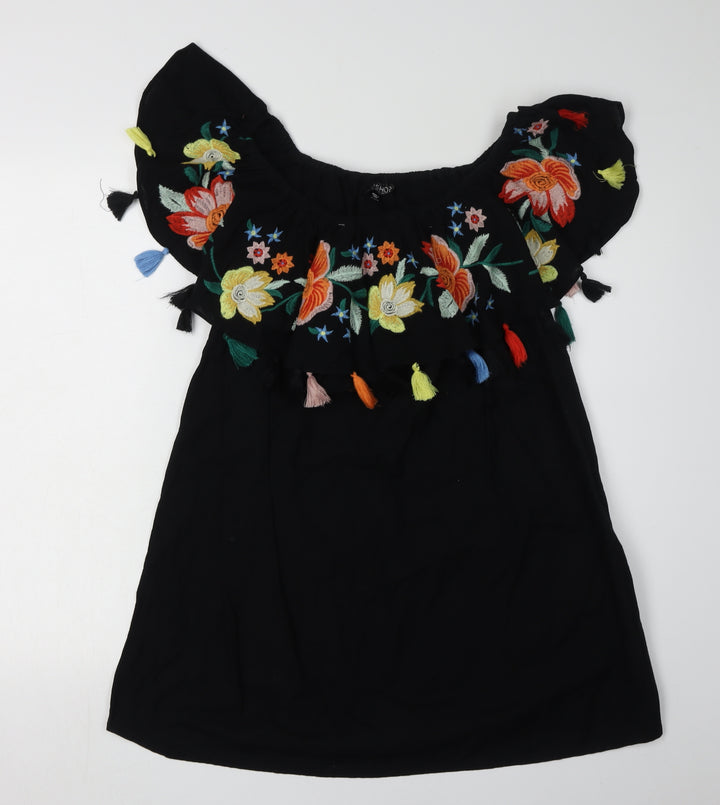 Topshop Women's Black Floral Shift Dress Size 12