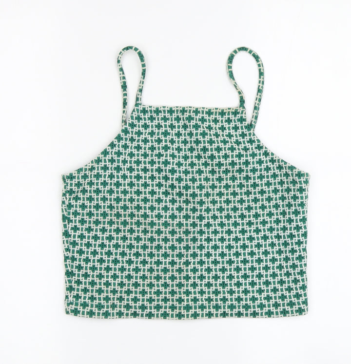 Topshop Women's Green Geometric Camisole Tank Top, Size 10