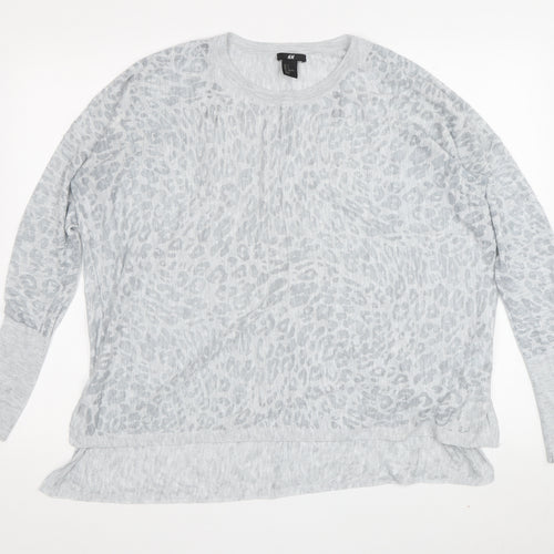 H&M Women's Grey Animal Print Long Sleeve Top Size S