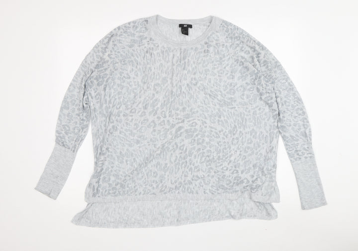 H&M Women's Grey Animal Print Long Sleeve Top Size S