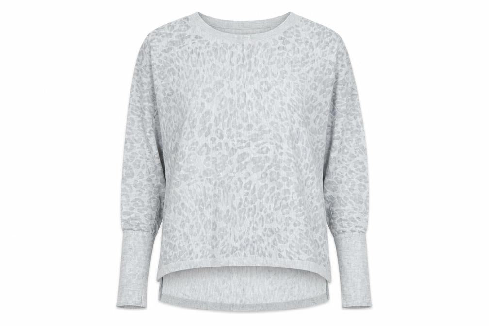 Front view of H&M Women's Grey Animal Print Long Sleeve Top, size S