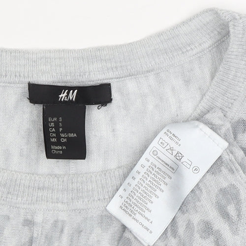 H&M Women's Grey Animal Print Long Sleeve Top Size S
