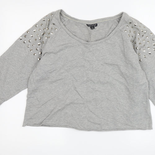 Topshop Women's Grey Cotton Studded Top Size 12