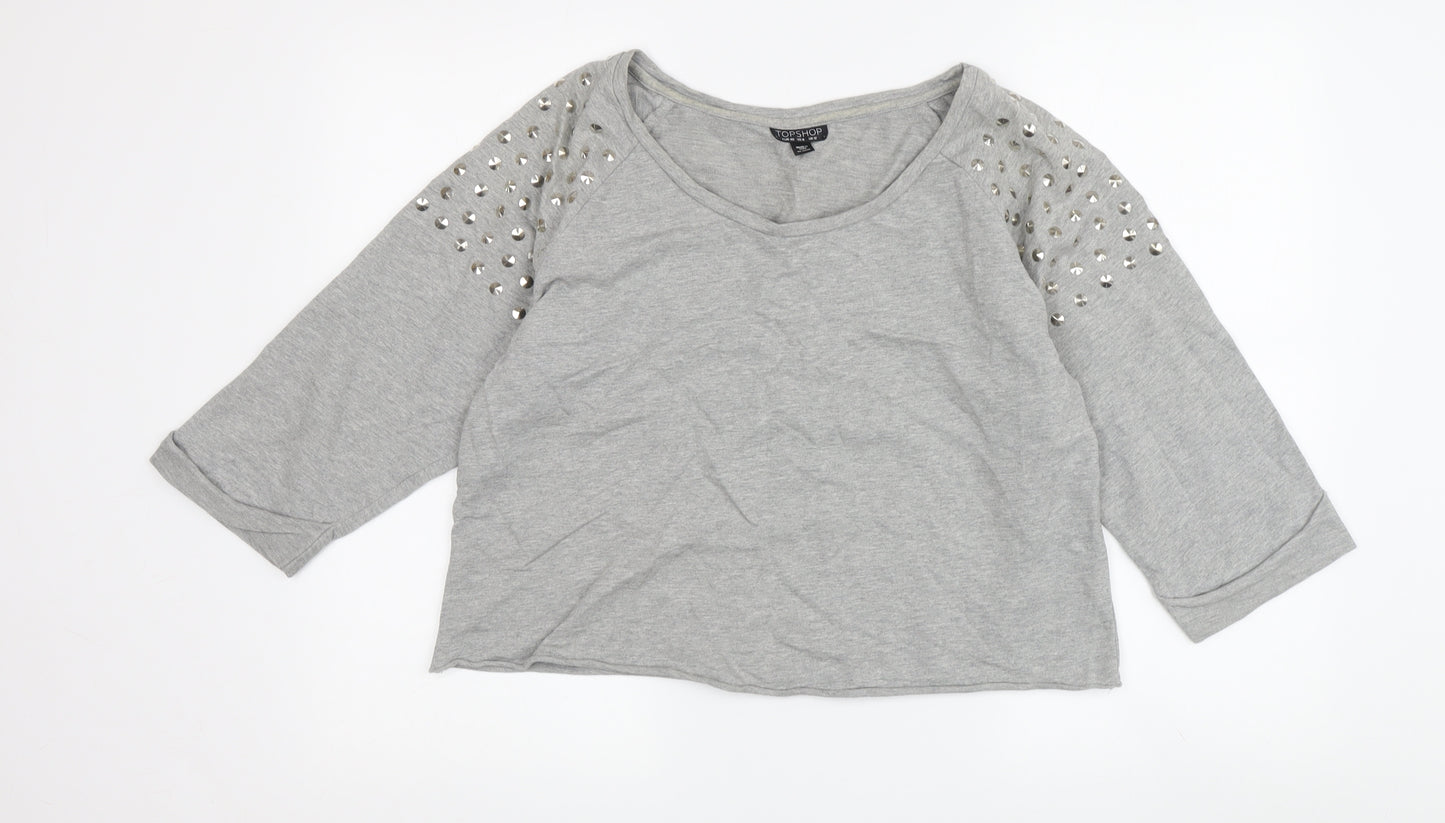 Topshop Women's Grey Cotton Studded Top Size 12