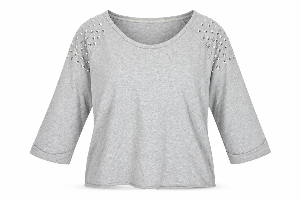 Front view of Topshop Women's Grey Cotton Studded Top, size 12