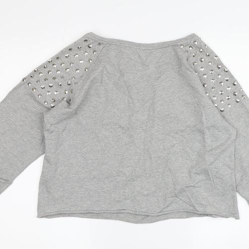 Topshop Women's Grey Cotton Studded Top Size 12