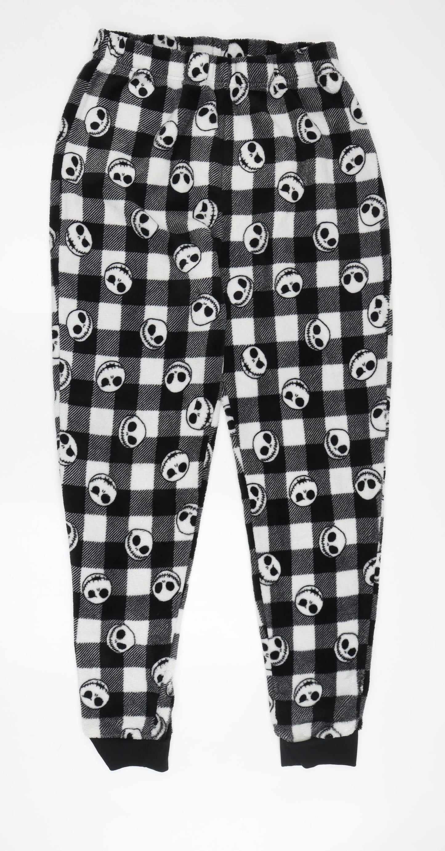 Unisex XL Black White Skull Check Fleece Pyjama Pants