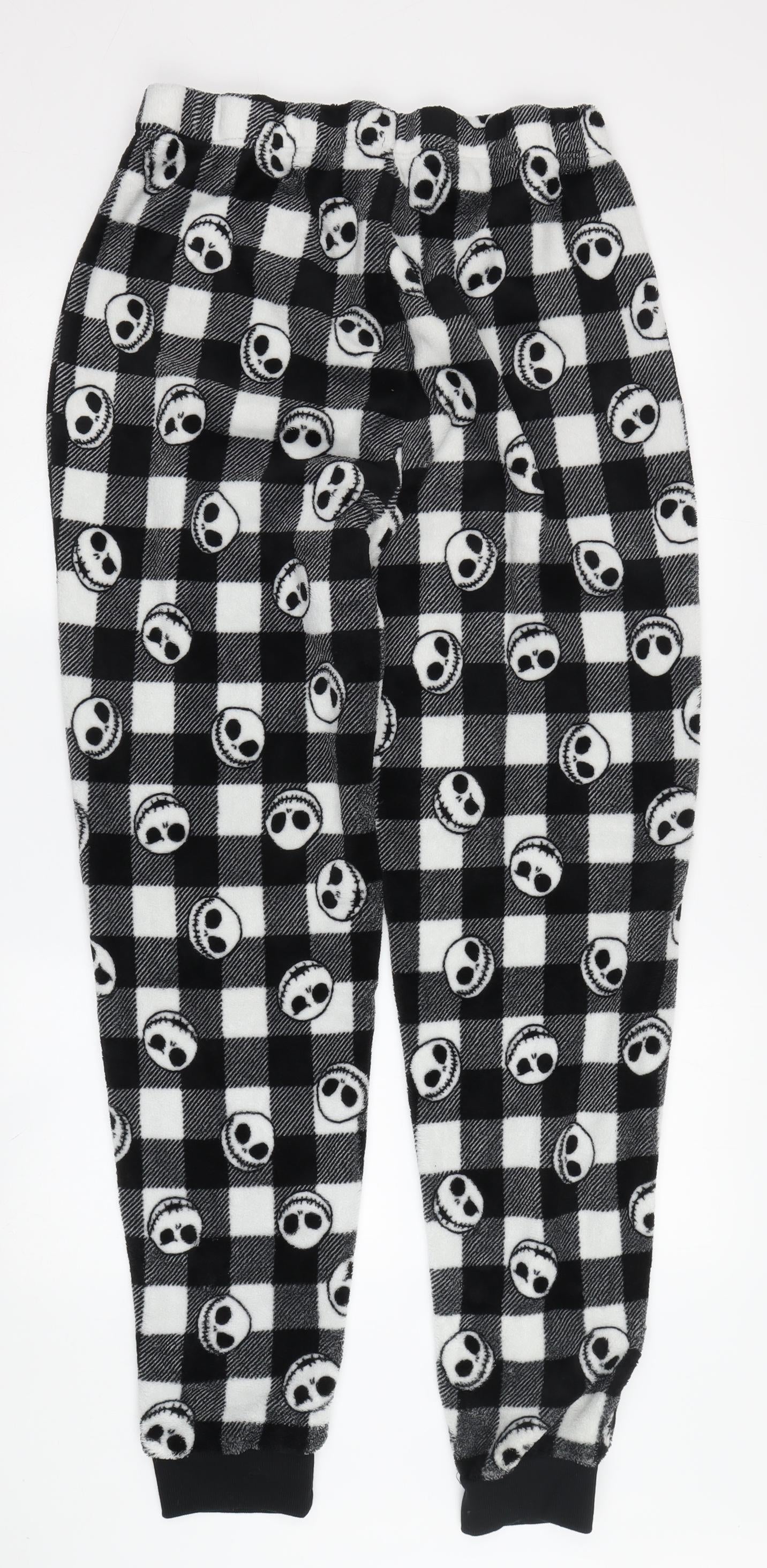 Unisex XL Black White Skull Check Fleece Pyjama Pants