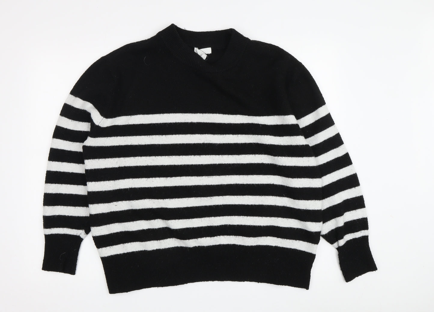 H&M Women's L Black Striped Pullover Jumper