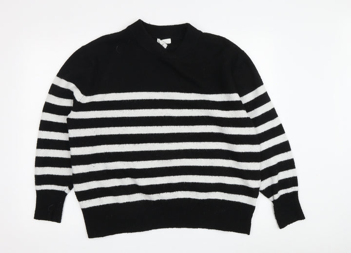 H&M Women's L Black Striped Pullover Jumper