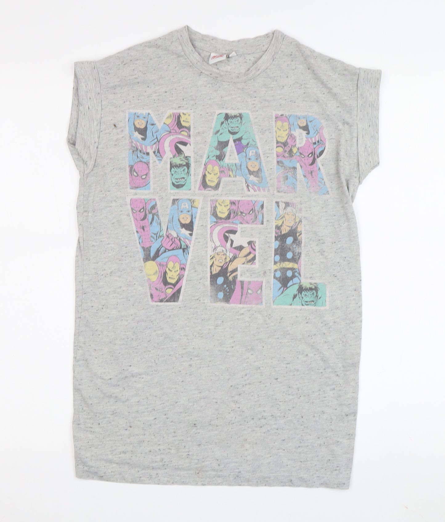 Marvel Grey Comic Theme Women's T-Shirt, Size 8