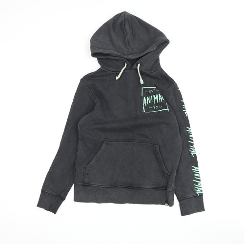 Animal Boys Black Graphic Hoodie 7-8 Years Pullover Style