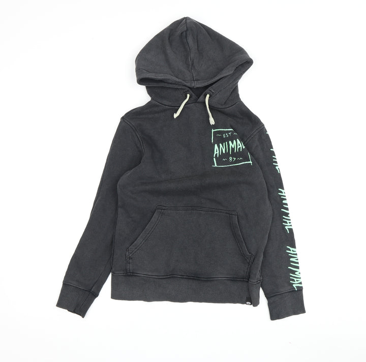 Animal Boys Black Graphic Hoodie 7-8 Years Pullover Style