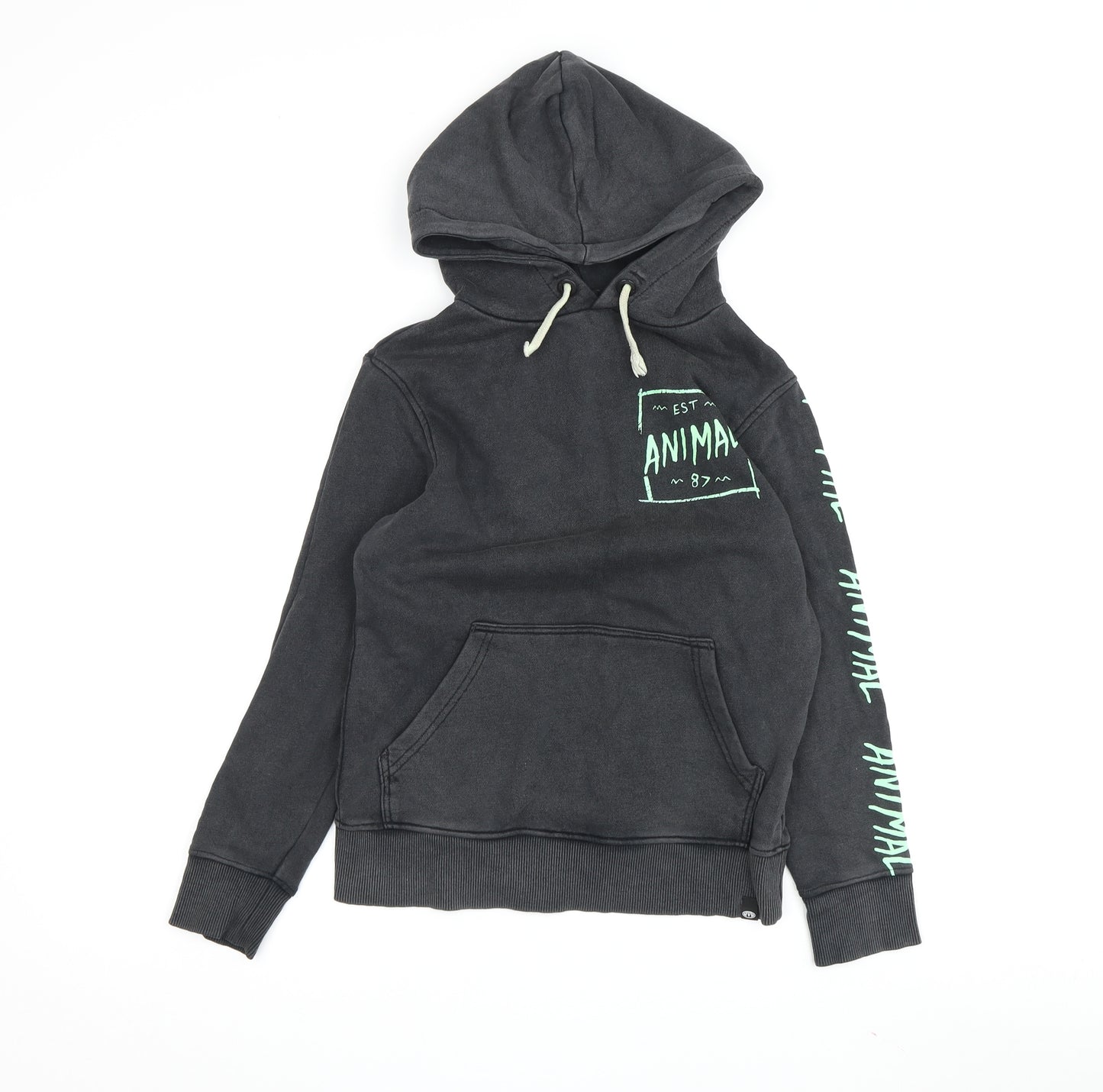 Animal Boys Black Graphic Hoodie 7-8 Years Pullover Style