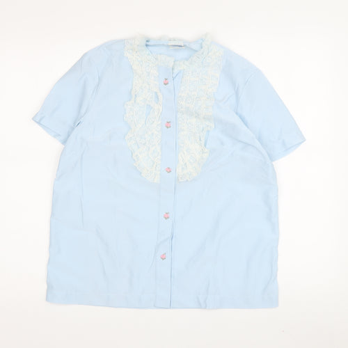 St Michael Blue Women's Blouse, Size 34 with Lace Accents