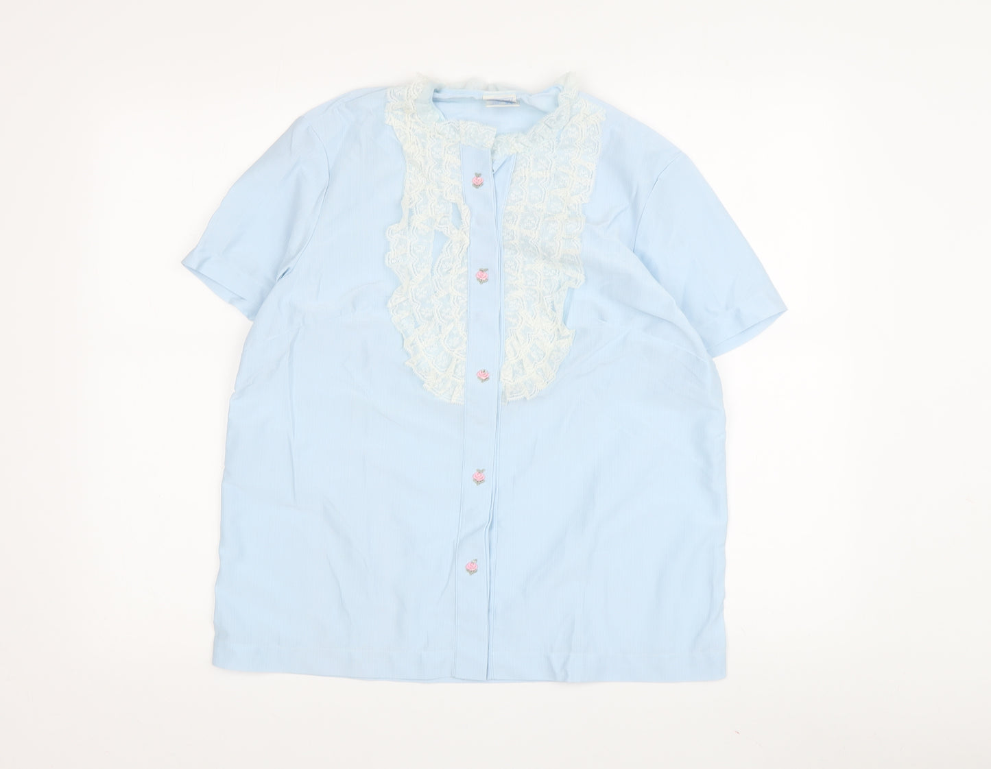 St Michael Blue Women's Blouse, Size 34 with Lace Accents