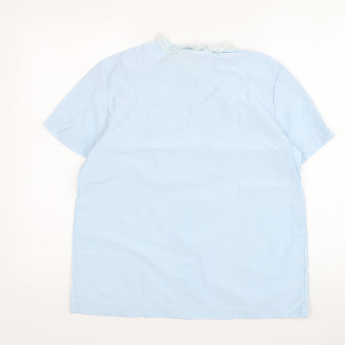 St Michael Blue Women's Blouse, Size 34 with Lace Accents