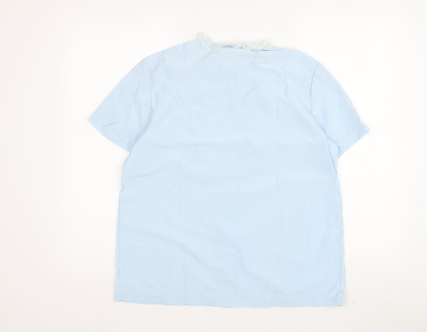 St Michael Blue Women's Blouse, Size 34 with Lace Accents