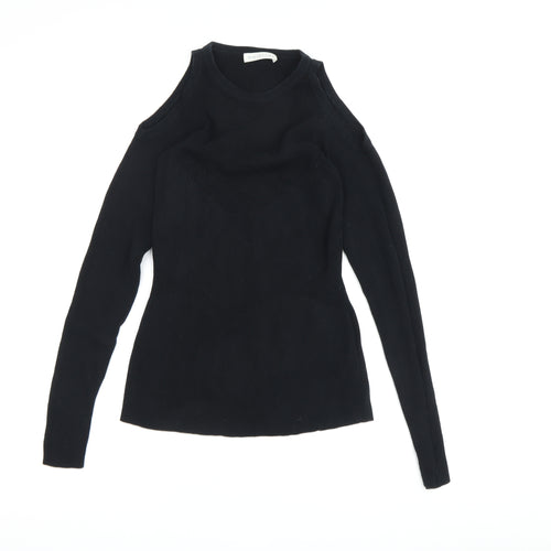 Whistles Women's Black Cold Shoulder Top, Long Sleeve