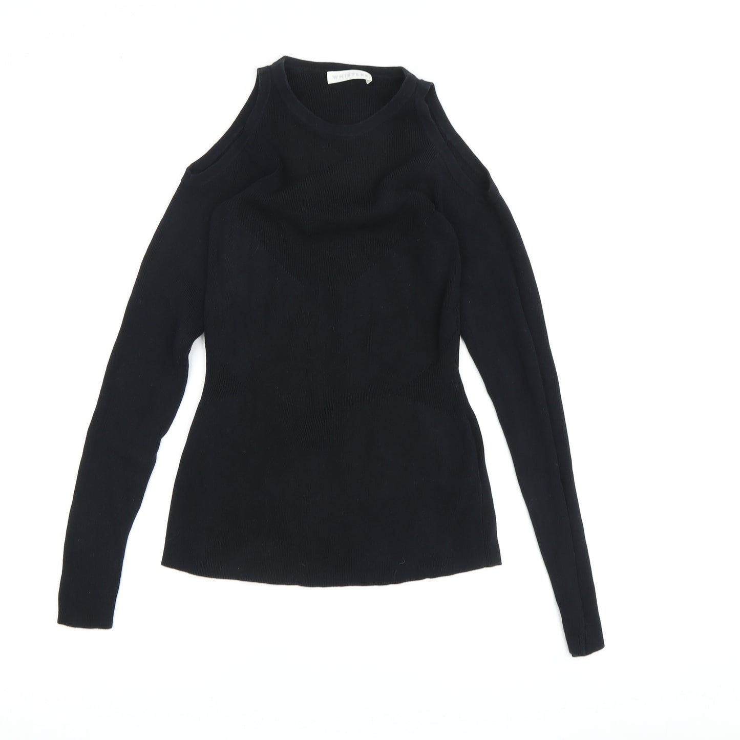 Whistles Women's Black Cold Shoulder Top, Long Sleeve