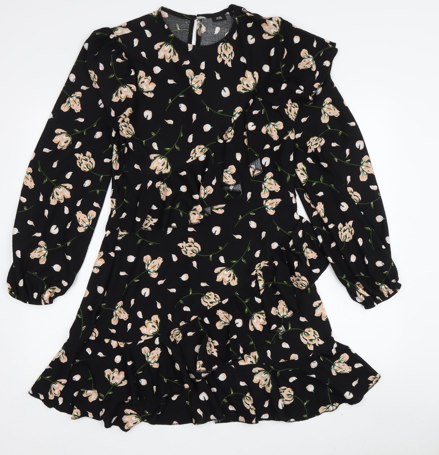 River Island Women's Black Floral Ruffle Dress - Size 12