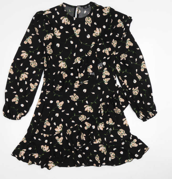 River Island Women's Black Floral Ruffle Dress - Size 12